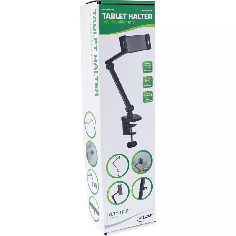 Tablet-houder InLine 55721S zwart klembevestiging tot 12,9 inch