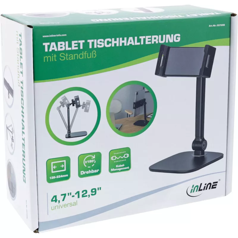 InLine tablet-tafelhouder met standvoet, tot 12,9 inch, zwart