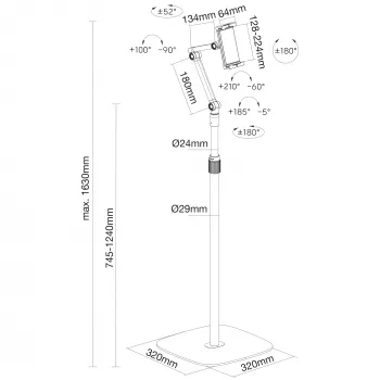 InLine tablet-houder met metalen bodemplaat, tot 12,9 inch, zwart