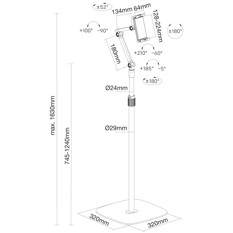 InLine tablet-houder met metalen bodemplaat, tot 12,9 inch, zwart