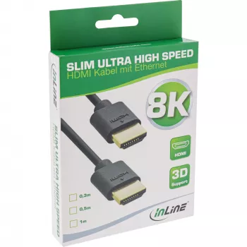 InLine Slim Ultra High Speed HDMI-kabel M/M 8K4K verguld zwart 0,3 m