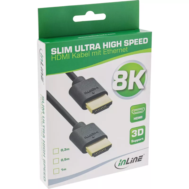 InLine Slim Ultra High Speed HDMI-kabel M/M 8K4K verguld zwart 0,5m