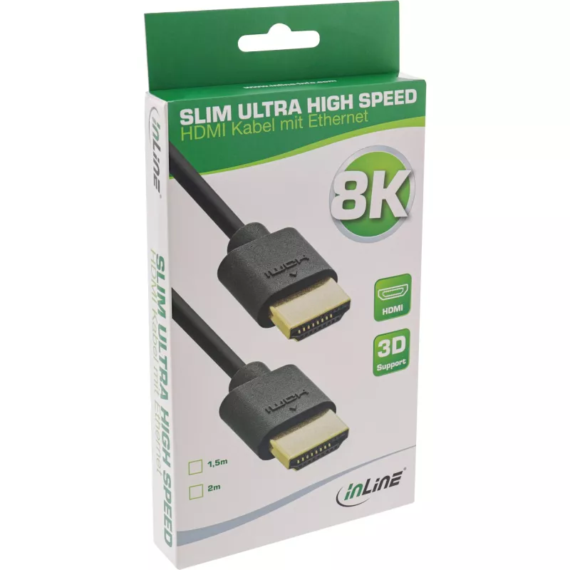 InLine Slim Ultra High Speed HDMI-kabel M/M 8K4K verguld zwart 2m