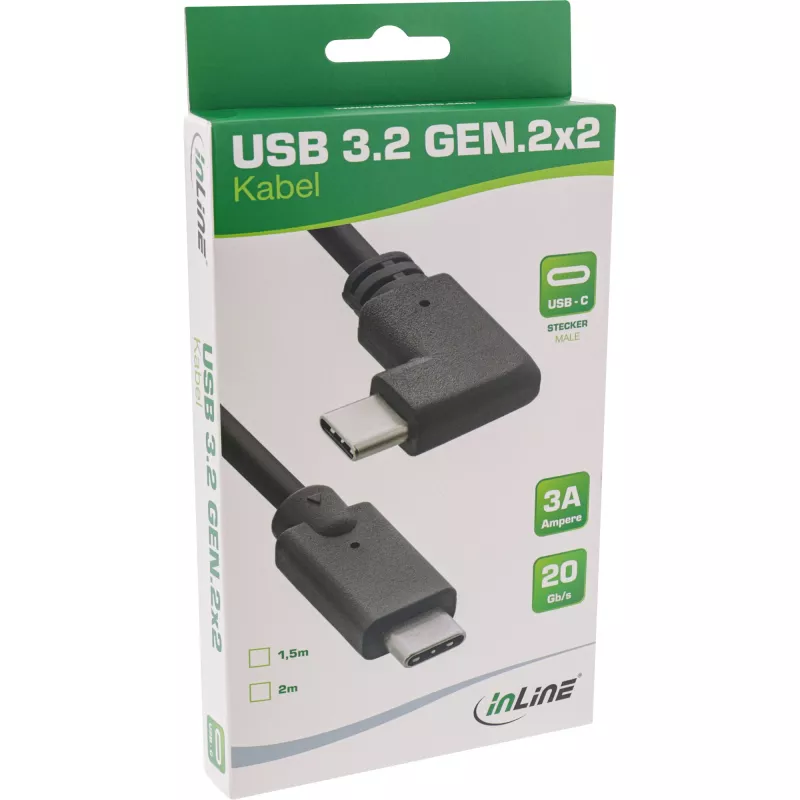 InLine USB 3.2 Gen.2-kabel, USB-C stekker/stekker haaks, zwart, 1,5 m