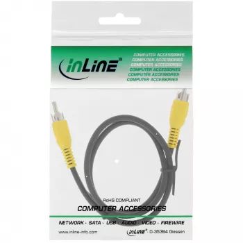 InLine videokabel, 1x RCA M/M, gele stekkers, 0,5 m, RCA, RCA, 0,5 m, zwart