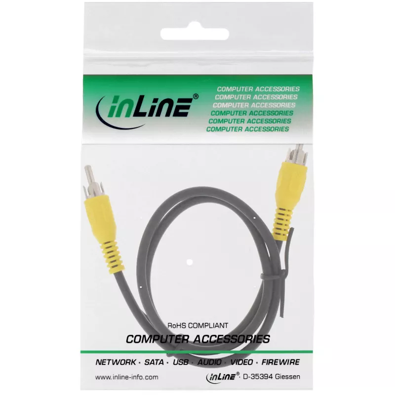 InLine videokabel, 1x RCA M/M, gele stekkers, 7m