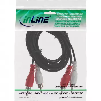 InLine audiokabel, 2x cinch stekker/stekker 15 m, zwart