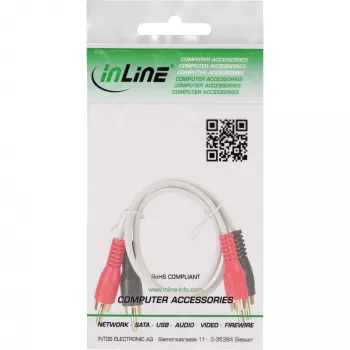 InLine RCA-kabel 2x RCA stekker / stekker verguld 0,5 m, stekker, 2 x RCA, stekker, 0,5 m, wit