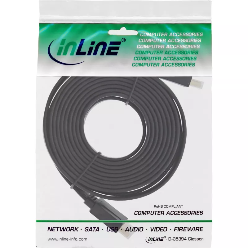 InLine HDMI platkabel High Speed kabel met ethernet verguld zwart 1m