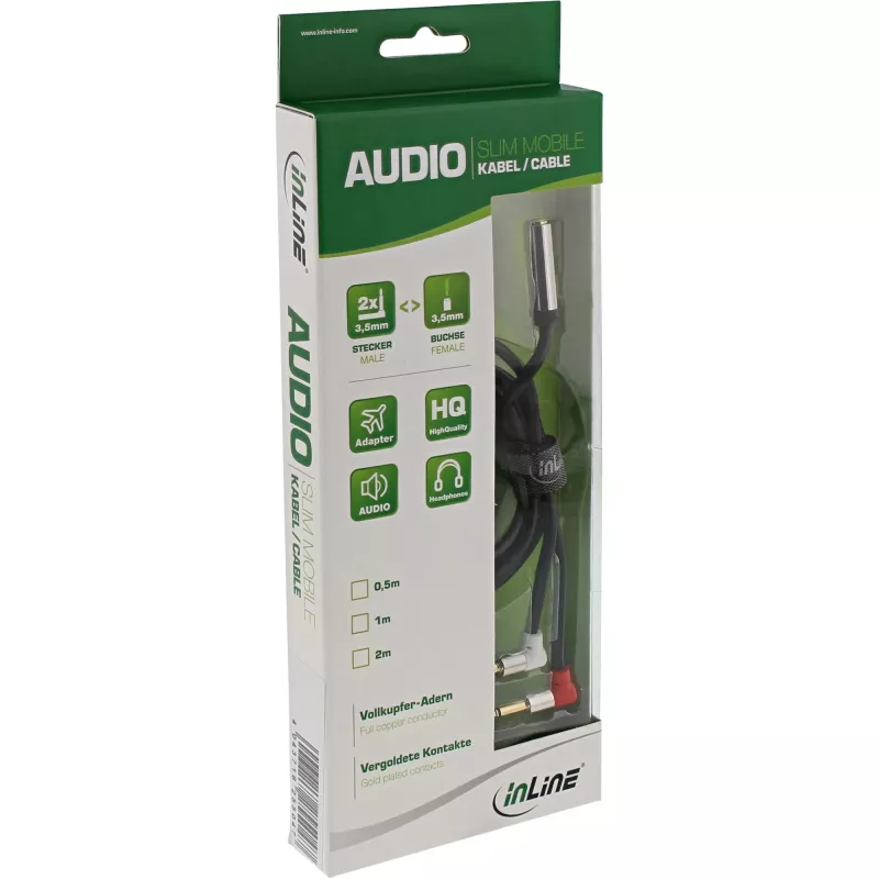 InLine slank audio vliegtuigstoel-kabel 2x 3,5 mm stekker naar 1x bus, 2 m