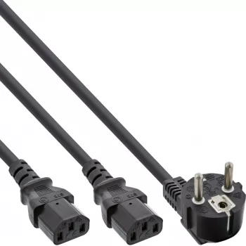 InLine Y-stroomkabel 1x CEE 7/7 haaks / 2x 3-polig IEC C13 stekker, 3 m