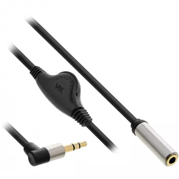 InLine slanke audiokabel 3,5 mm M haaks / F, met volumeregelaar 0,25 m