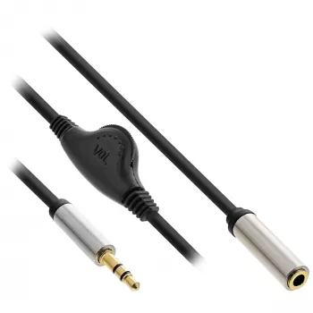 InLine slanke audiokabel 3,5 mm stekker / bus met volumeregelaar 0,25 m