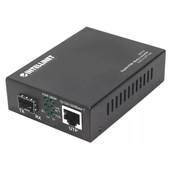 Intellinet Gigabit PoE+ mediaconverter, 1 x 1000Base-T RJ45-poort naar 1 x SFP-poort, PoE+-injector