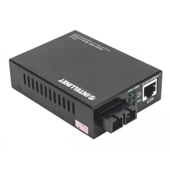 Intellinet Gigabit PoE+ mediaconverter, 1000Base-T RJ45-poort naar 1000Base-LX (SC) singlemode, 20 km, PoE+-injector
