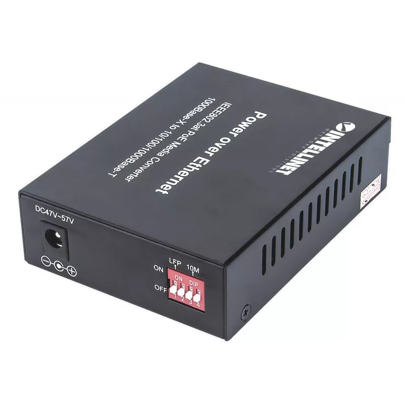 Intellinet 508209 Gigabit PoE+ mediaconverter, 1000Base-T RJ45 naar 1000Base-LX SC singlemode, 20 km, 1310 nm, tot 30 W