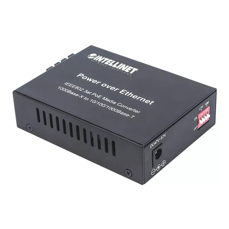Intellinet 508209 Gigabit PoE+ mediaconverter, 1000Base-T RJ45 naar 1000Base-LX SC singlemode, 20 km, 1310 nm, tot 30 W