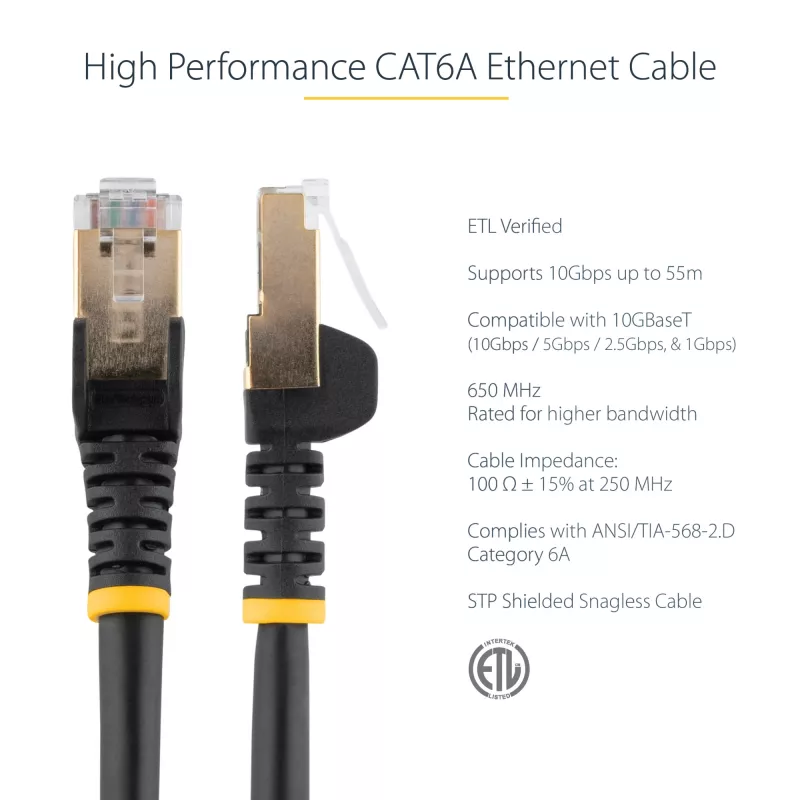 StarTech.com 2m CAT6a ethernetkabel – 10 Gigabit afgeschermd, vergrendelingsbescherming, RJ45, 100 W PoE, patchkabel – 10GbE STP-netwerkkabel met trekontlasting – zwart, individueel getest/bekabeling UL-gecertificeerd/TIA