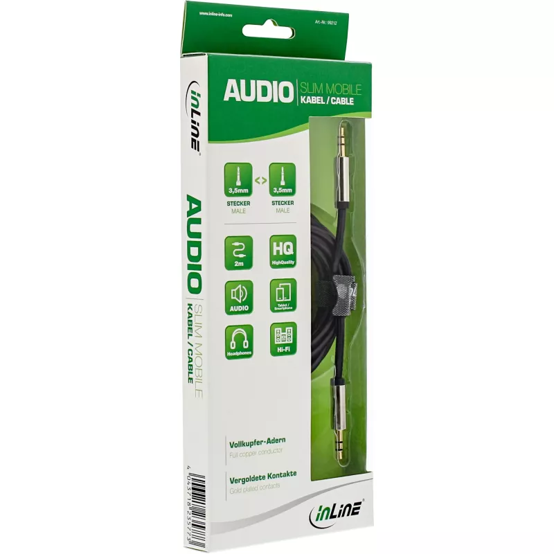 InLine slanke audiokabel 3,5 mm stekker / stekker, stereo, 2 m
