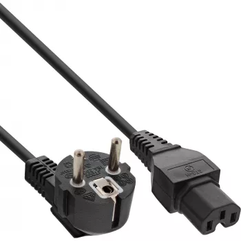 InLine netkabel, CEE7/7 haaks naar C15 recht, 3 x 1mm², zwart, 1m