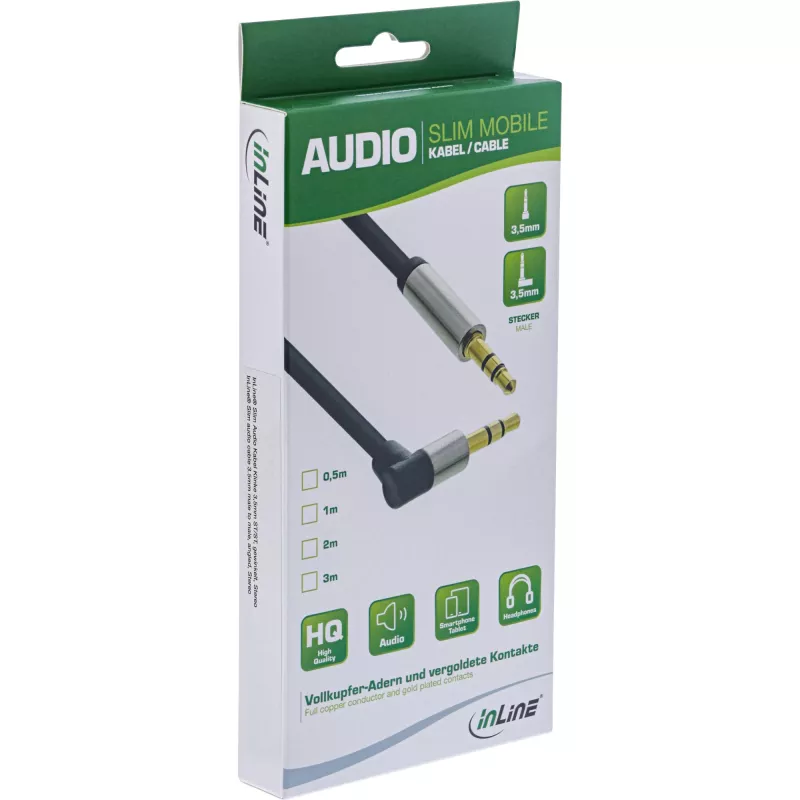 InLine slanke audiokabel 3.5mm male / male haaks stereo 5m