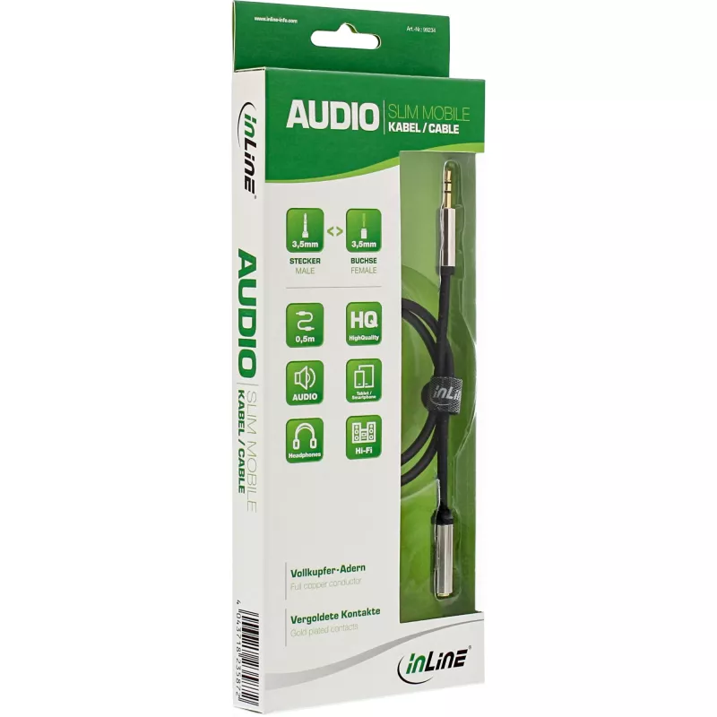 InLine slanke audiokabel 3,5 mm stekker / bus stereo 10 m