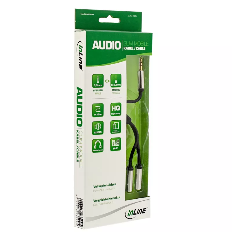 InLine slanke audio Y-kabel 3,5 mm stekker / 2x bus 0,15 m