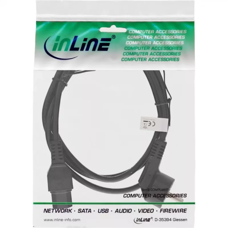 InLine netkabel, CEE7/7 haaks naar C15 recht, 3 x 1 mm², zwart, 5 m
