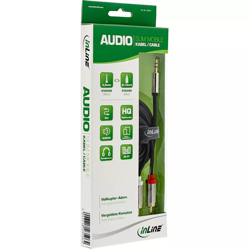InLine slanke audiokabel 3,5 mm stekker / 2x cinch-stekker 10 m