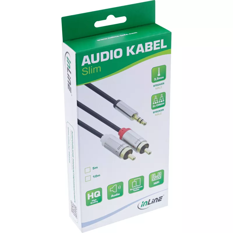 Audiokabel 3,5 mm stekker / 2x RCA-stekker 5 m InLine 99245