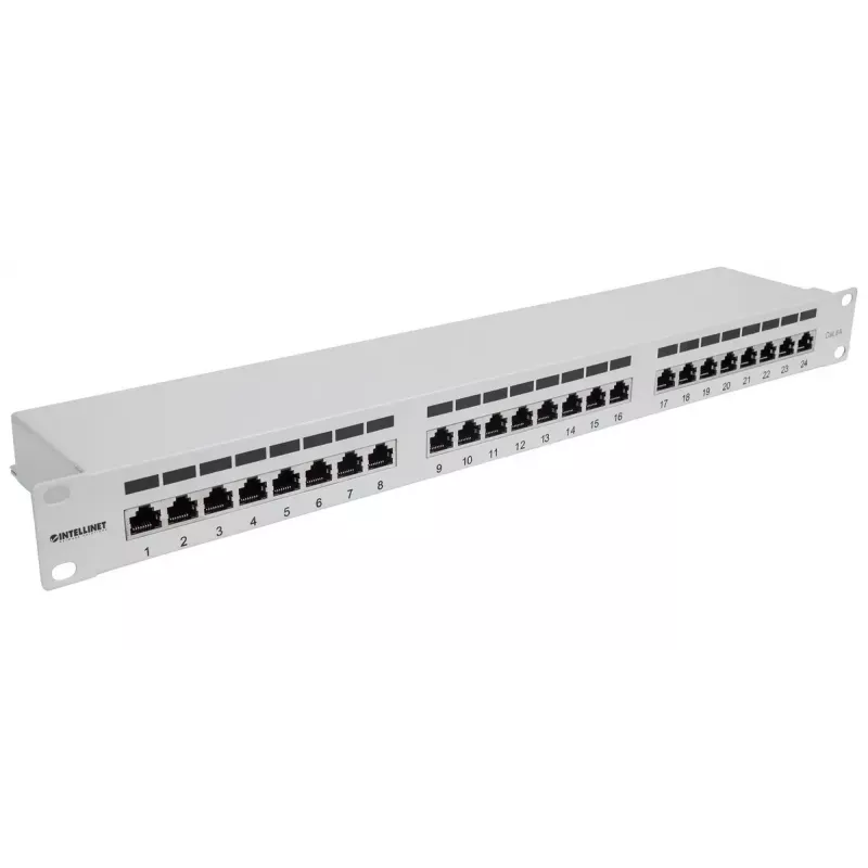 Intellinet patchpanel, Cat6a, FTP, 24-poorts, 1U, afgeschermd, 90° top-entry LSA-strips, grijs