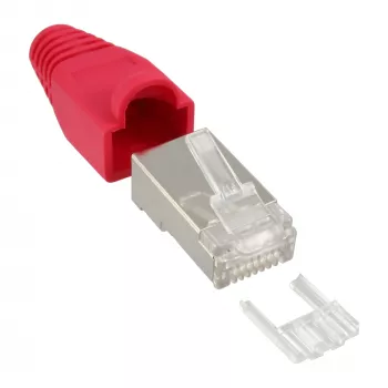 InLine crimpstekker RJ45 8P8C afgeschermd met invoerhulp en knikbescherming, rood