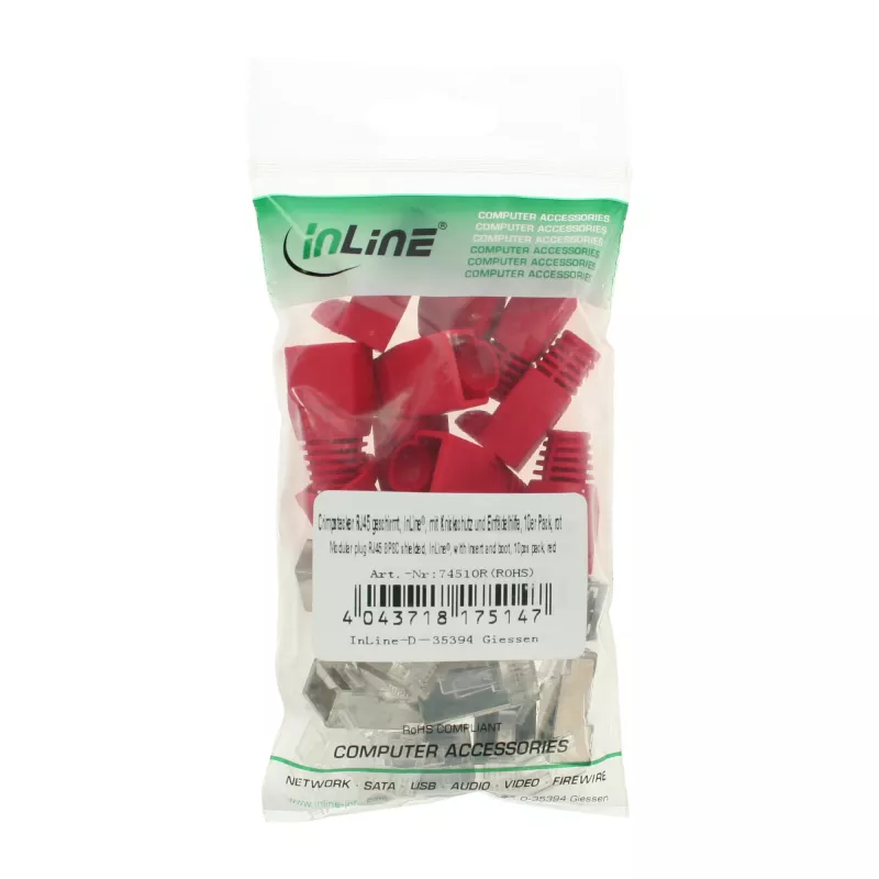 InLine crimpstekker RJ45 8P8C afgeschermd met invoerhulp en knikbescherming, rood