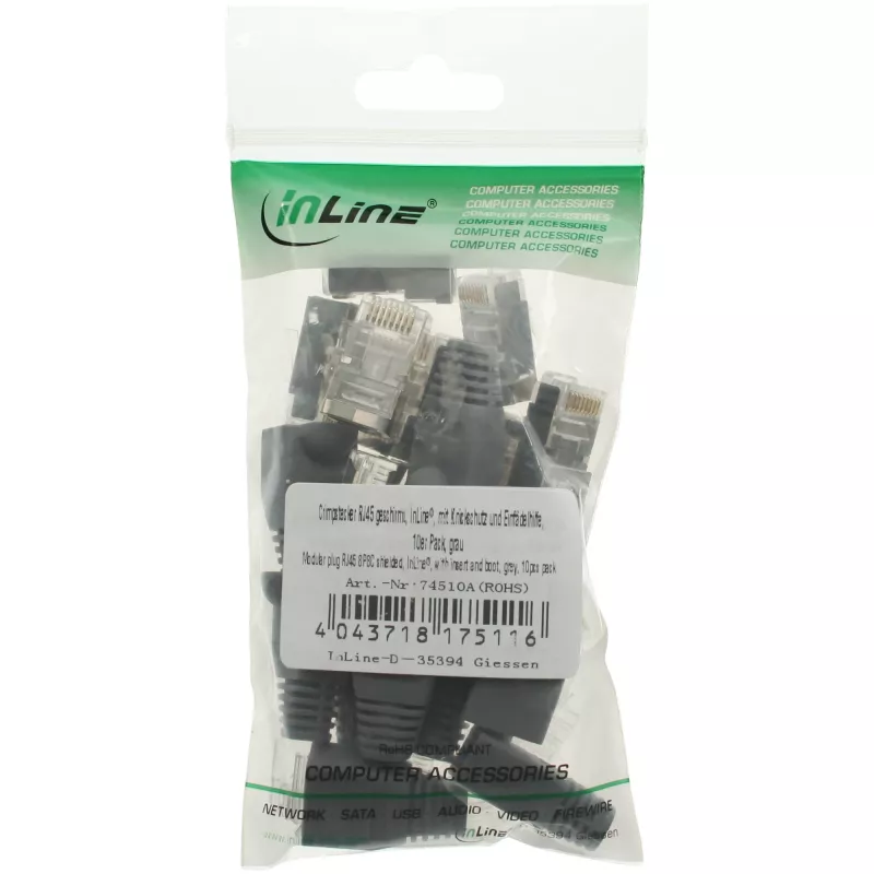 InLine crimpstekker RJ45 8P8C afgeschermd met invoerhulp en knikbescherming, grijs