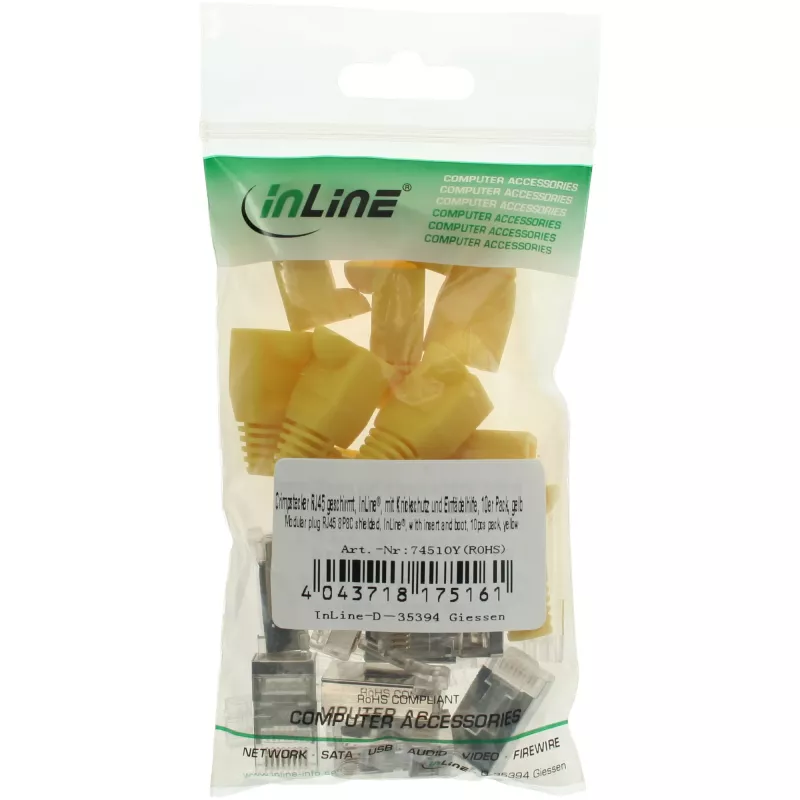 InLine crimpstekker RJ45 8P8C afgeschermd met invoerhulp en knikbescherming, geel
