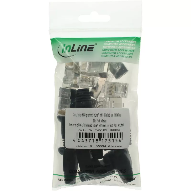 InLine crimpstekker RJ45 8P8C afgeschermd met invoerhulp en knikbescherming, zwart