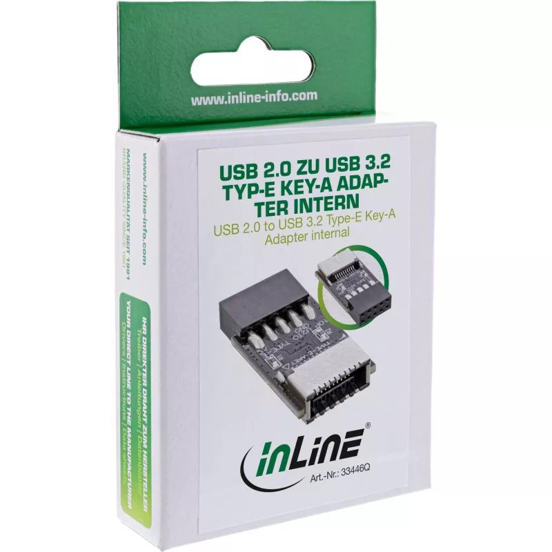 InLine USB 2.0 naar USB 3.2 Type-E Key-A adapter intern