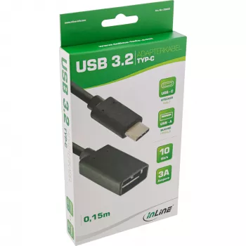 InLine USB 3.2 Gen.1x2 adapterkabel, USB-C stekker / A bus, zwart, 0,15 m