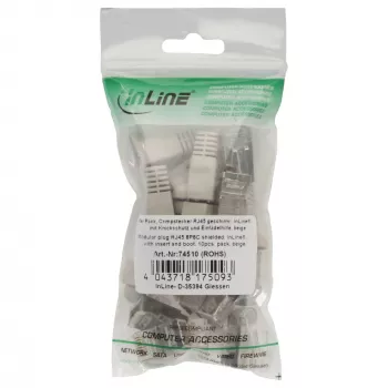 InLine crimpstekker RJ45 8P8C afgeschermd met invoerhulp en knikbescherming beige