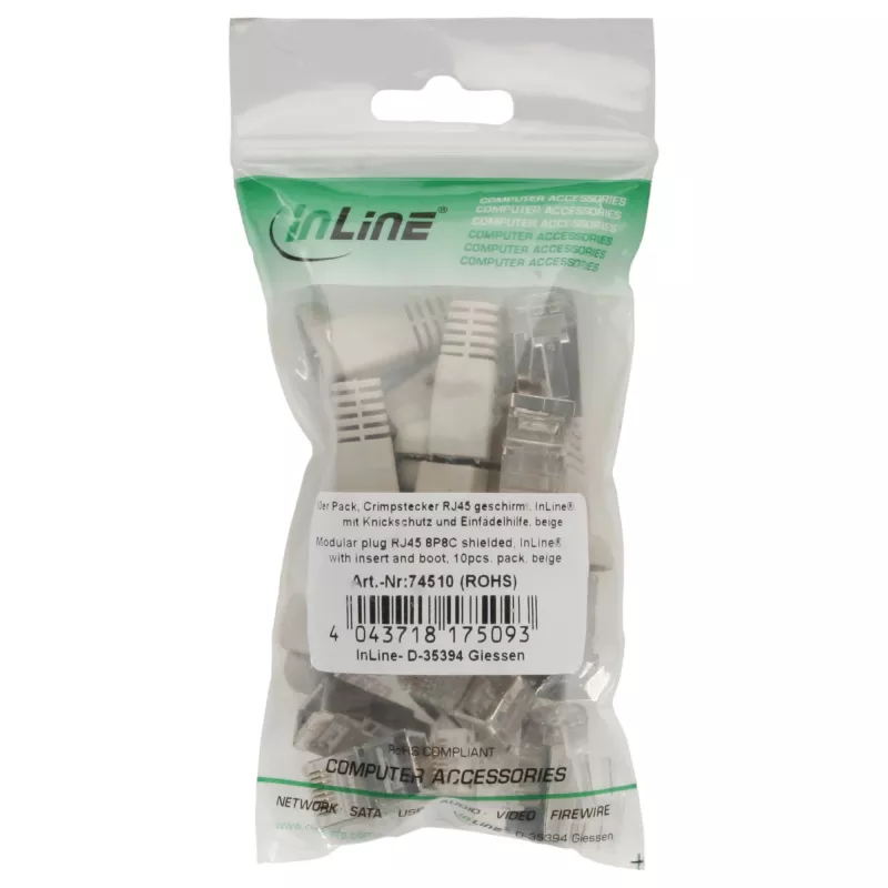 InLine crimpstekker RJ45 8P8C afgeschermd met invoerhulp en knikbescherming beige