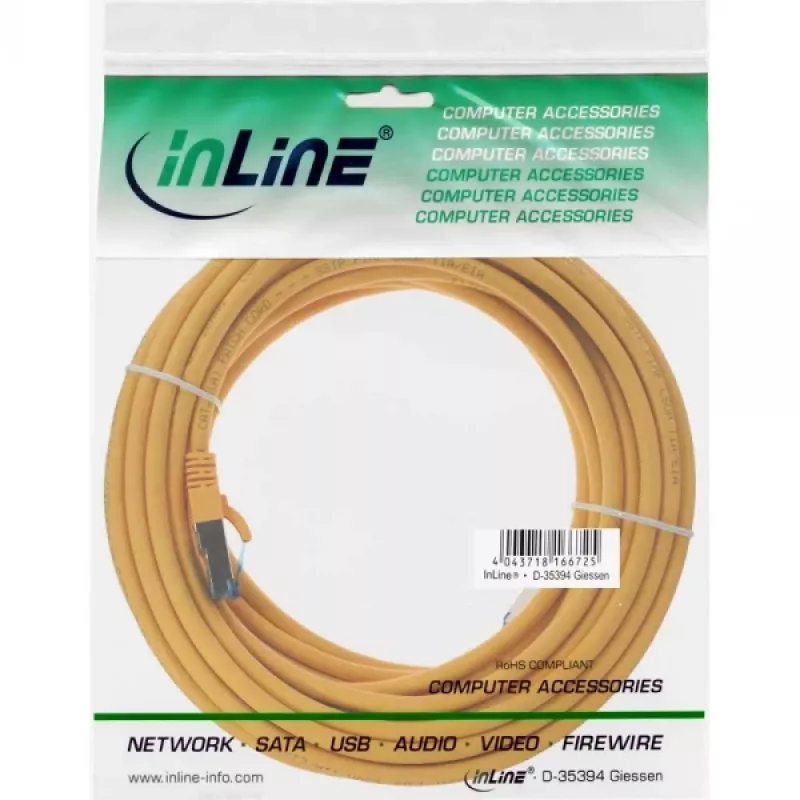 InLine patchkabel S/FTP PiMF Cat.6A halogeenvrij 500 MHz geel 7,5 m