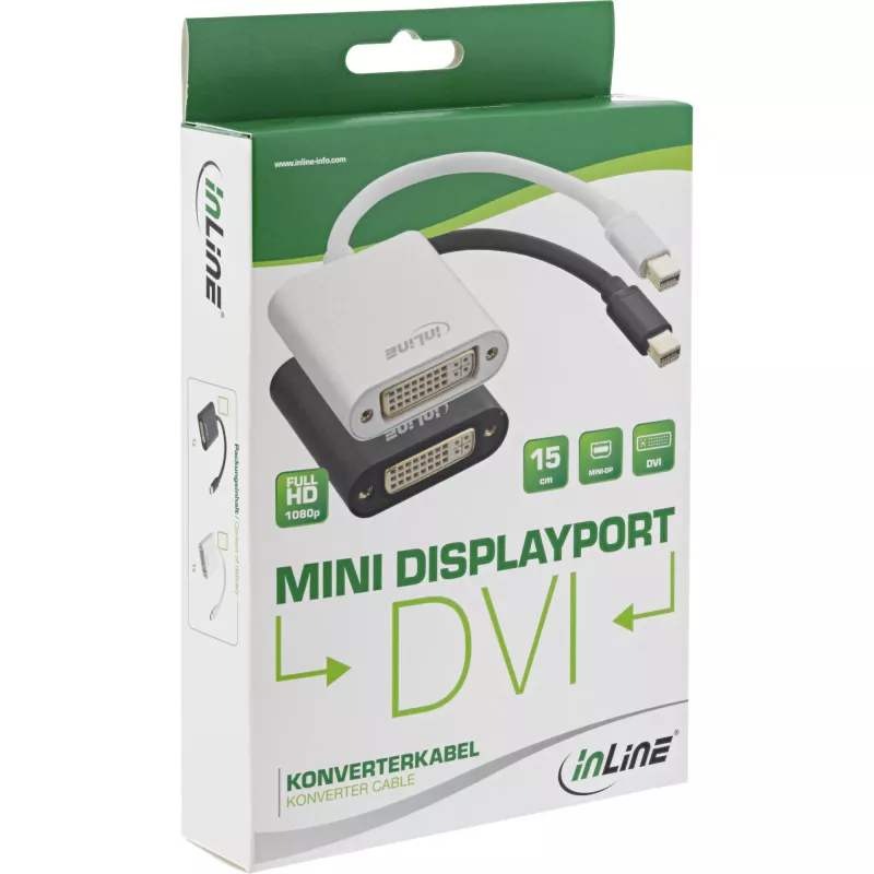 InLine Mini DisplayPort stekker / DVI-D 24+1 adapter bus aluminium zwart, 0,15 m