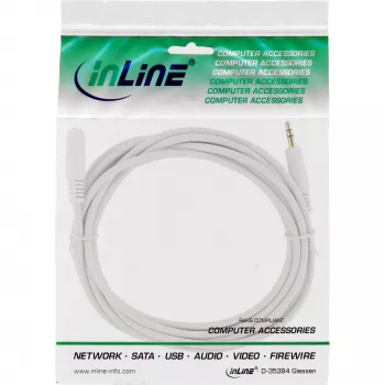 InLine audiokabel, 3,5 mm jackstekker/bus, stereo, wit/goud 10 m