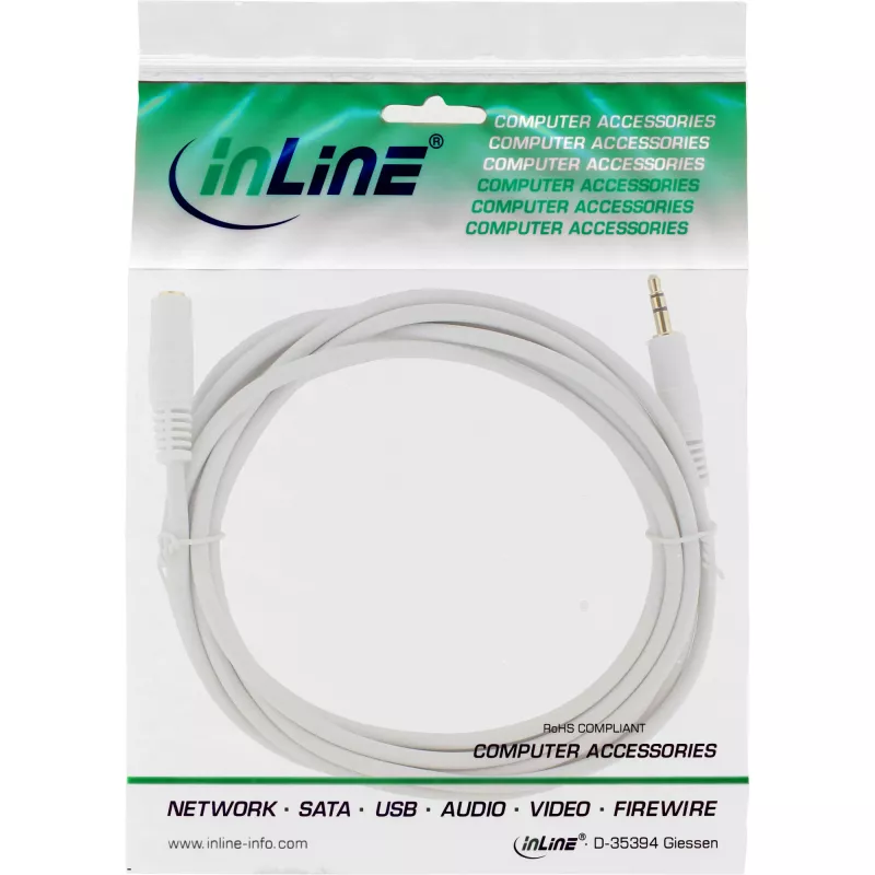 InLine audiokabel 3,5 mm stekker/bus, stereo, wit/goud 5 m