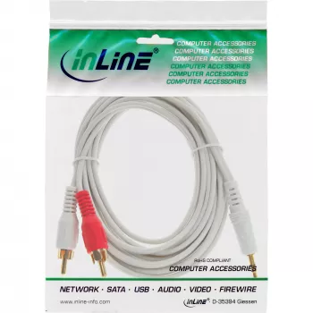InLine audiokabel 2x RCA stekker / 3,5 mm stekker stereo wit/goud 3 m
