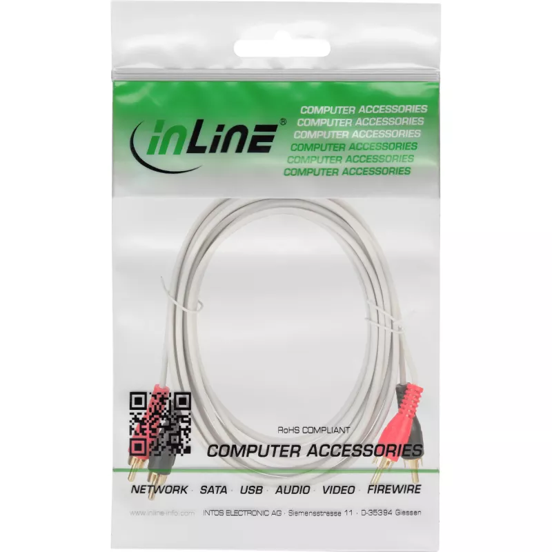 InLine audiokabel 2x cinch-stekker naar stekker wit / goud 2m