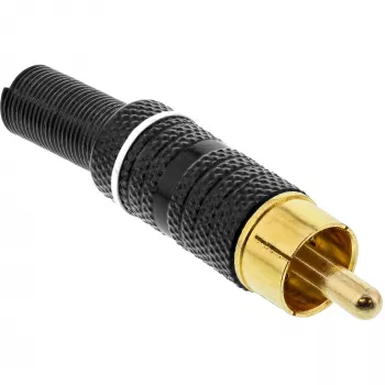 InLine RCA-stekker om te solderen witte ring metaal zwart voor 6 mm kabel