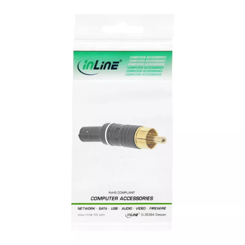 InLine RCA-stekker om te solderen witte ring metaal zwart voor 6 mm kabel