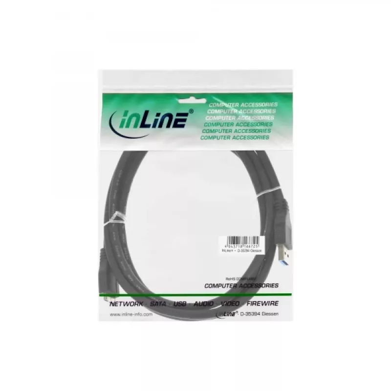 InLine USB 3.2 Gen.1-kabel, Type-A stekker / Micro-B stekker, zwart, 3 m