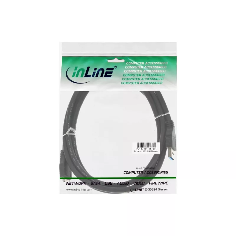 USB 3.2 Gen.1 kabel Type-A stekker / Micro-B stekker InLine 35410 1m zwart